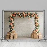 Aperturee - Aperturee Floral Arch White Bricks Wall Books Wedding Backdrop